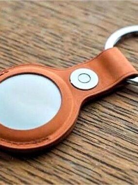 Apple AirTag Leather Key Ring Holder in Orange